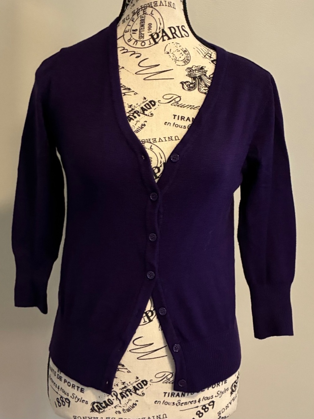 Purple 3/4 Sleeve V-Neck Button Down Cardigan Sweater, by YEMAK Springtime.CO078